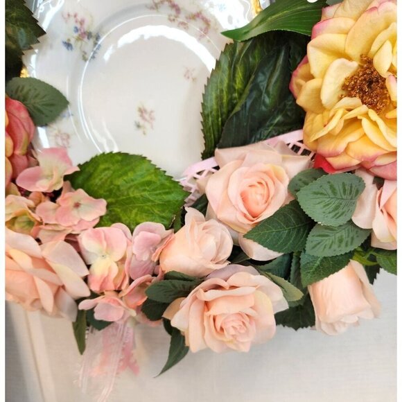 Pink Artificial Floral Wreath With Roses & Lilies For Home Decor - Picture 10 of 15